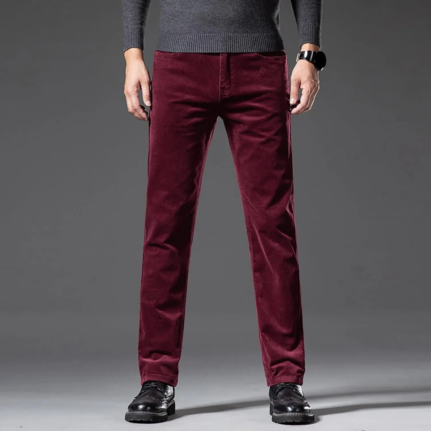 Men's Casual Corduroy Pants Stretch Waist Straight Leg Baggy Sweatpants Slim Fit Versatile Lightweight Plus Size Trousers