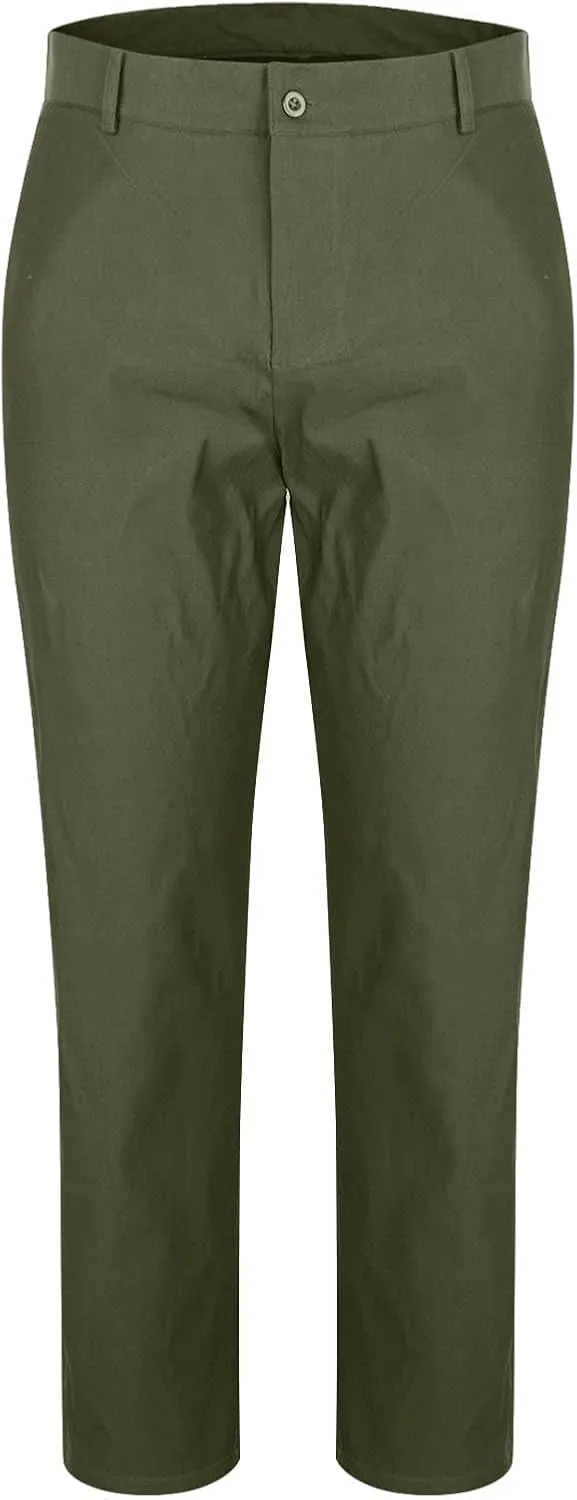 Mens Casual Stretch Chino Pants Slim Fit Expandable Waist Flat Front Khaki Pant Lightweight Golf Trousers with Pocket