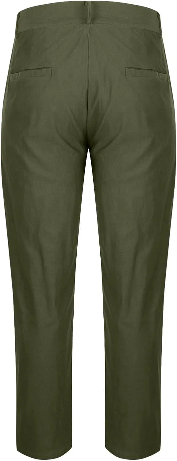 Mens Casual Stretch Chino Pants Slim Fit Expandable Waist Flat Front Khaki Pant Lightweight Golf Trousers with Pocket
