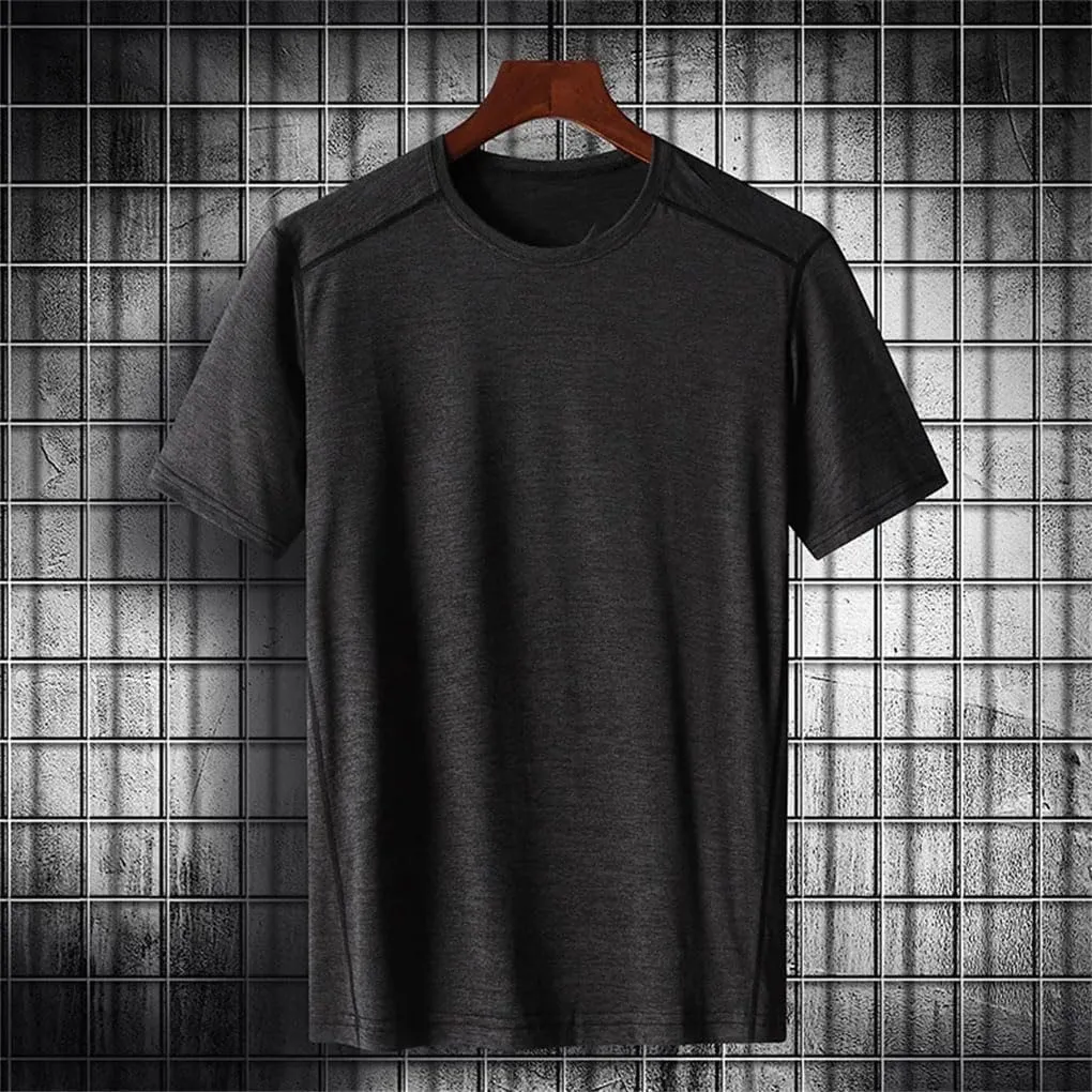 Men's Casual T-Shirt Breathable Slim Fit Crew Neck Solid Color Short Sleeve Quick Dry Sport T Shirts