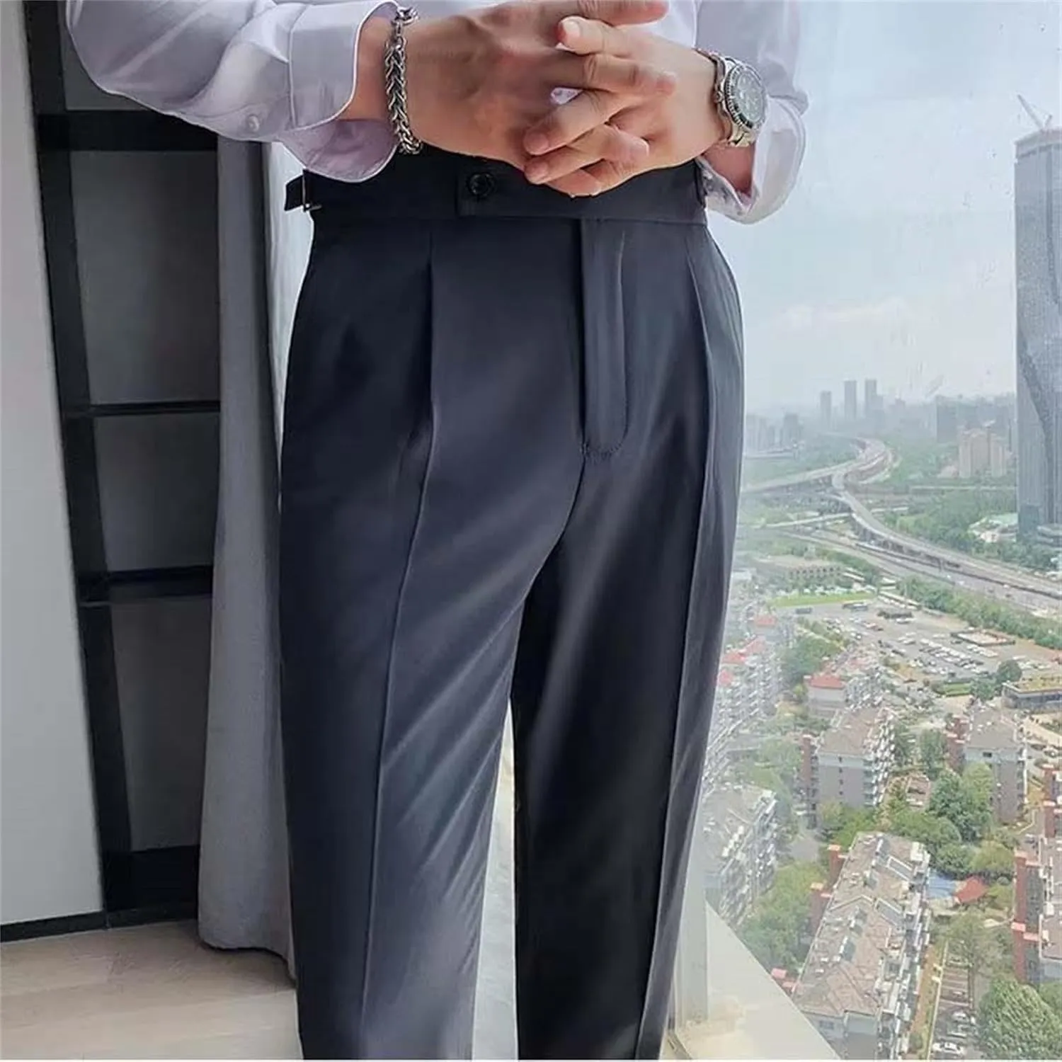 Mens Chinos Pants Fashion Formal Slim Fit Skinny Dress Pants Lightweight Slacks Formal Dress Trousers