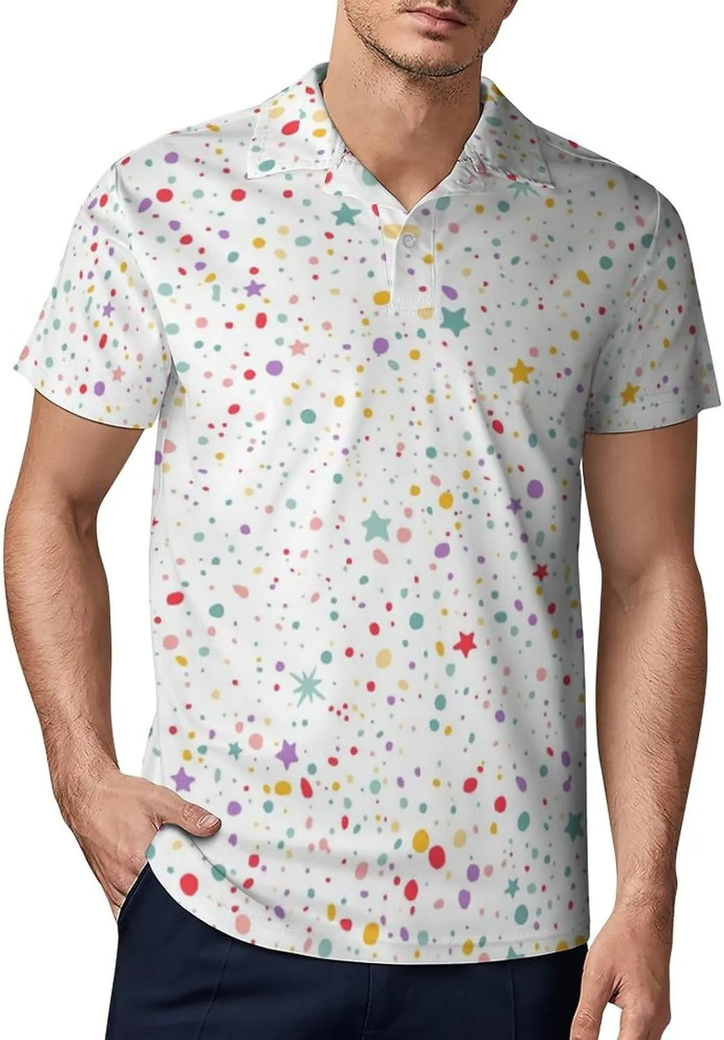 Men's Colorful Dots and Stars Polo Shirts Short Sleeve Cool Golf Shirt Quick-Dry Activewear Polos