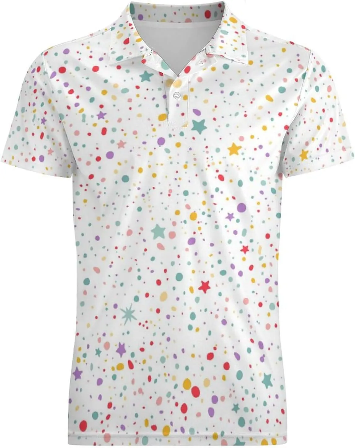 Men's Colorful Dots and Stars Polo Shirts Short Sleeve Cool Golf Shirt Quick-Dry Activewear Polos