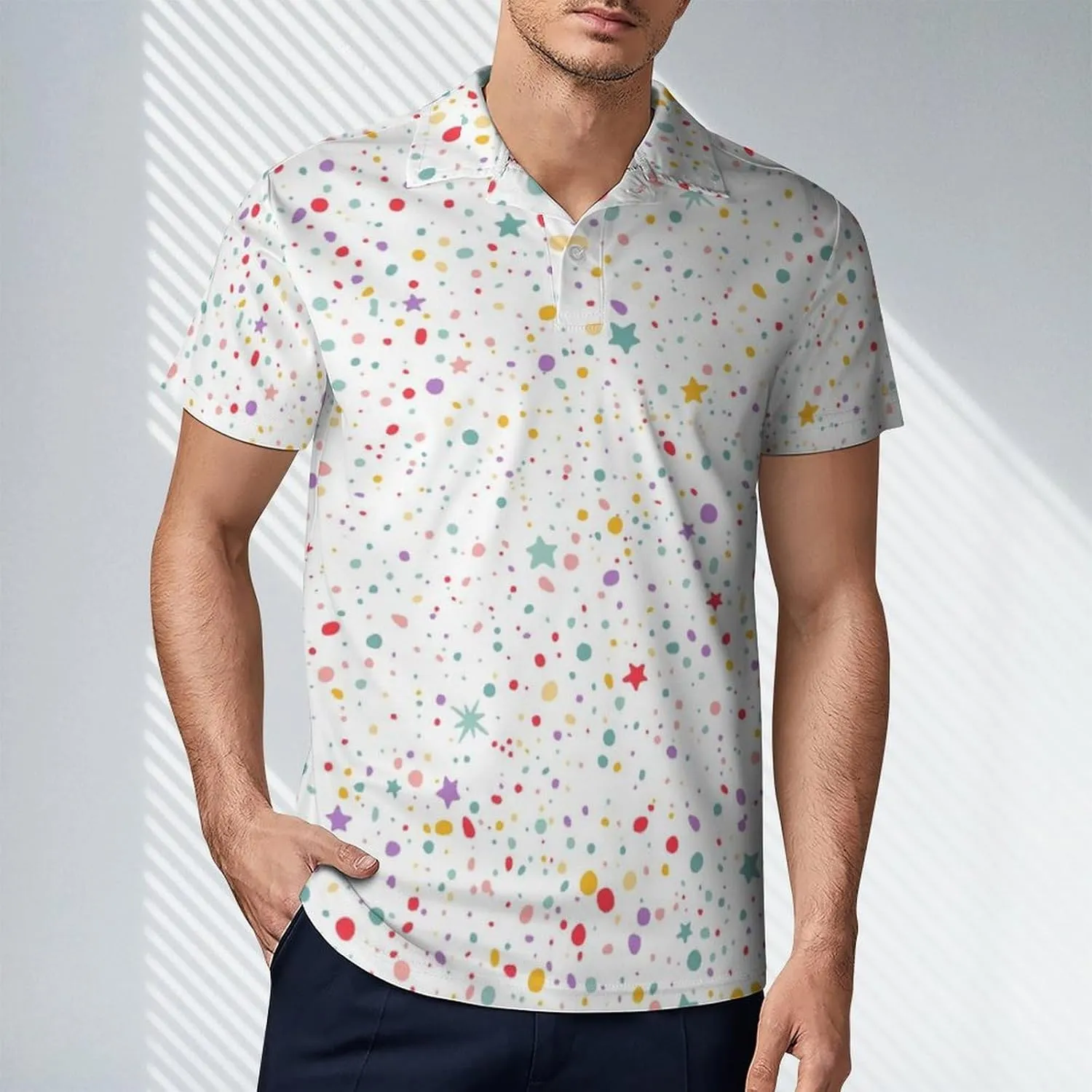 Men's Colorful Dots and Stars Polo Shirts Short Sleeve Cool Golf Shirt Quick-Dry Activewear Polos