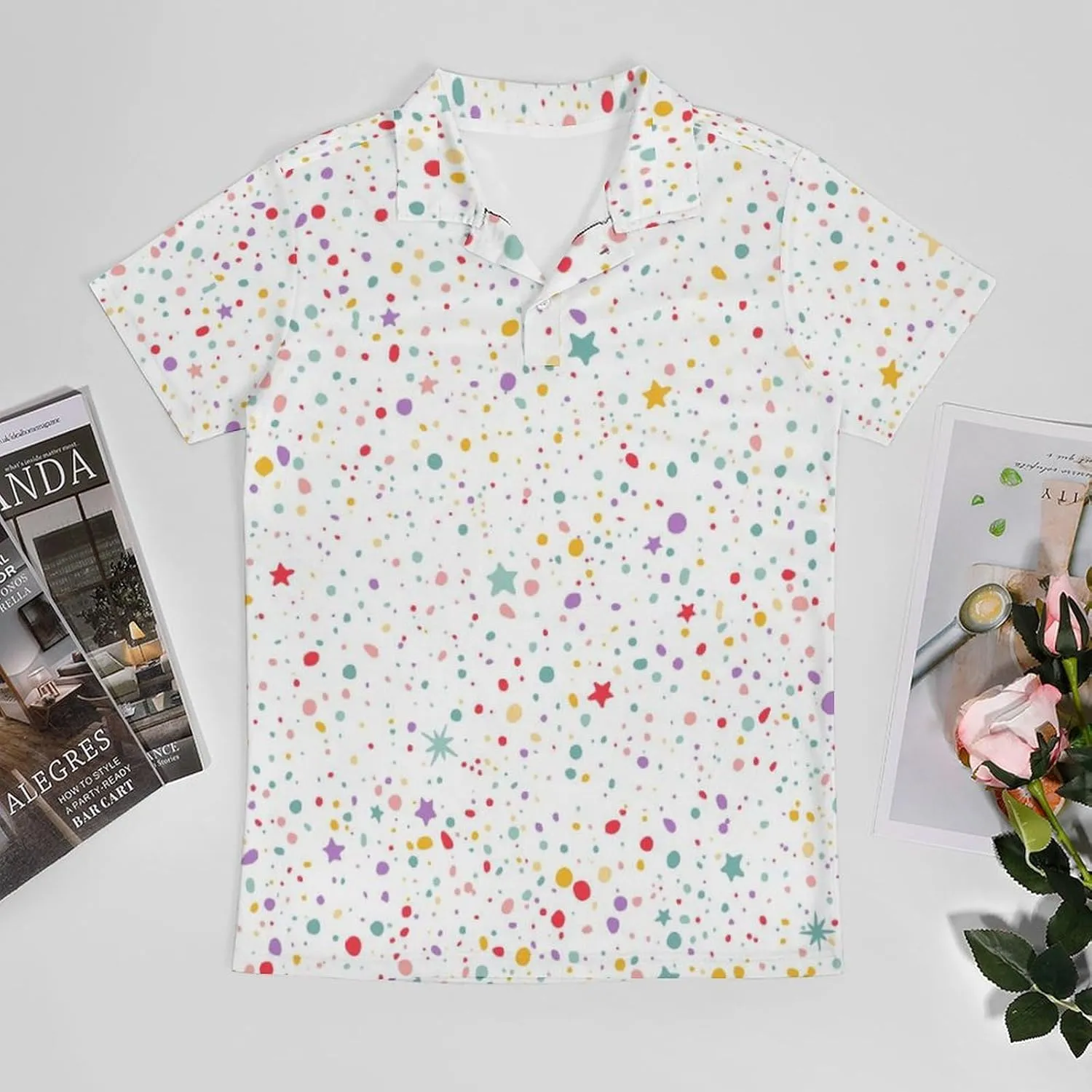 Men's Colorful Dots and Stars Polo Shirts Short Sleeve Cool Golf Shirt Quick-Dry Activewear Polos