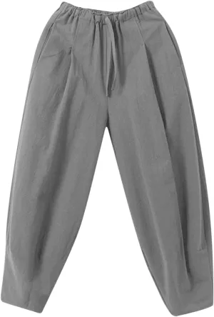 Mens Cotton Linen Loose Harem Pants Plus Size Solid Color Thin Casual Wide Leg Pants Men Waist Yoga Beach Pants