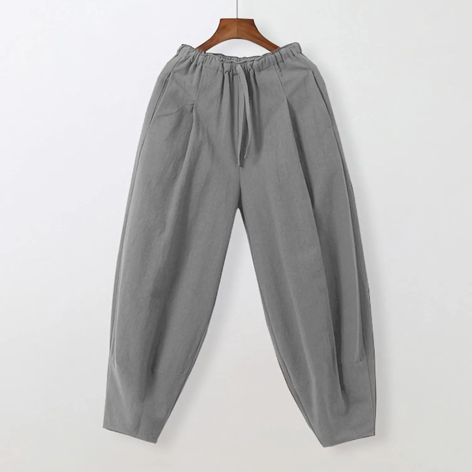 Mens Cotton Linen Loose Harem Pants Plus Size Solid Color Thin Casual Wide Leg Pants Men Waist Yoga Beach Pants