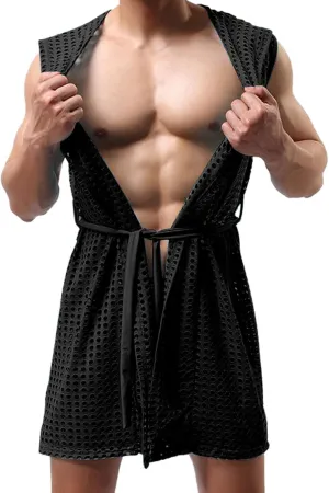 Mens Crotchless Underwear,Men's Jockstrap Sexy Style Male Sex Sexy Hollowed Out Long Cardigan Mesh Street