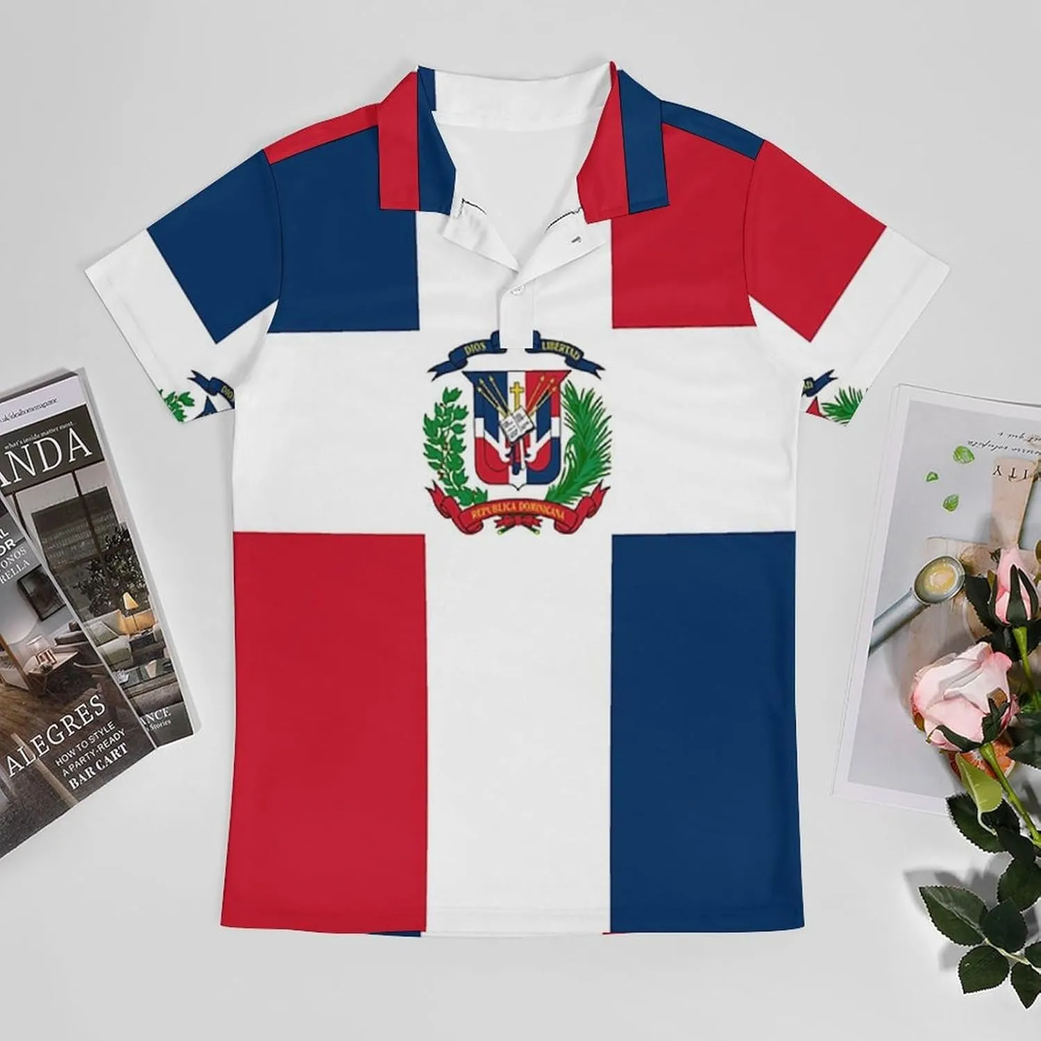 Men's Dominican Republic Flag Polo Shirts Short Sleeve Cool Golf Shirt Quick-Dry Activewear Polos