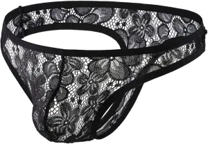 Men's Floral Lace Thongs Lingerie Sexy Sheer Mesh Underwear Bulge Pouch G-String Briefs Sissy Underpants