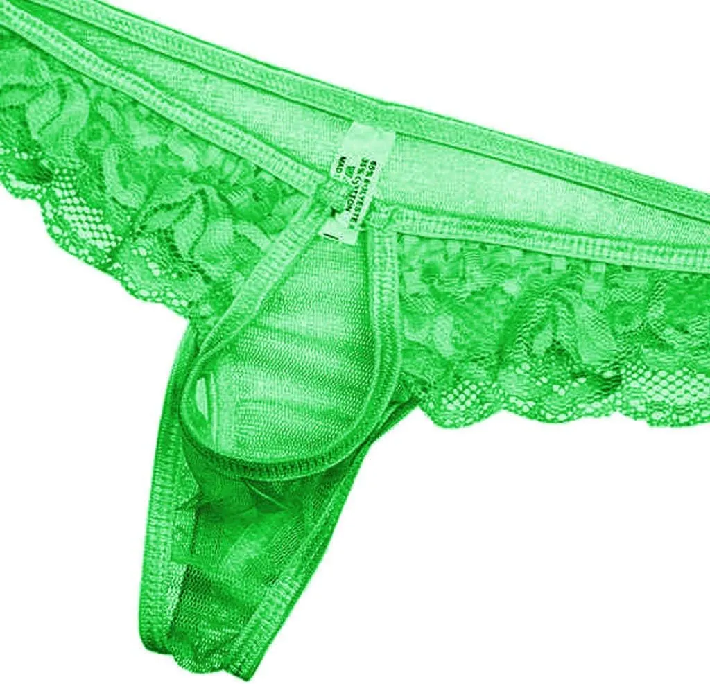 Men's Jockstraps Sexy Lace Hollow Out Mini Thong Underwear T Pants Transparent Sissy Gay Supporter Briefs Underpants