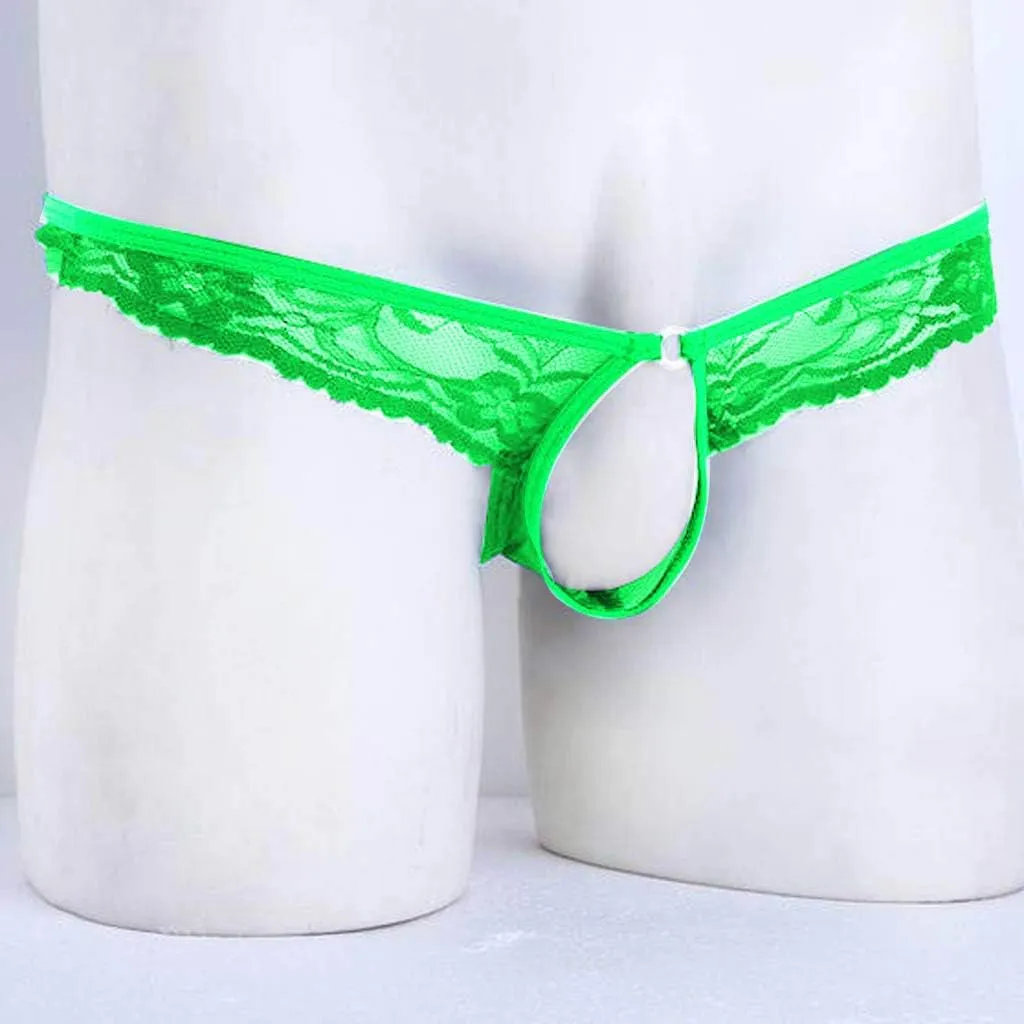 Men's Jockstraps Sexy Lace Hollow Out Mini Thong Underwear T Pants Transparent Sissy Gay Supporter Briefs Underpants
