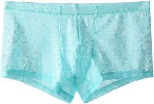Men's Lace Frilly Thong Panties Sheer Mesh Boxer Briefs Semi Sheer T-back G-string Underwear Lingerie for Men