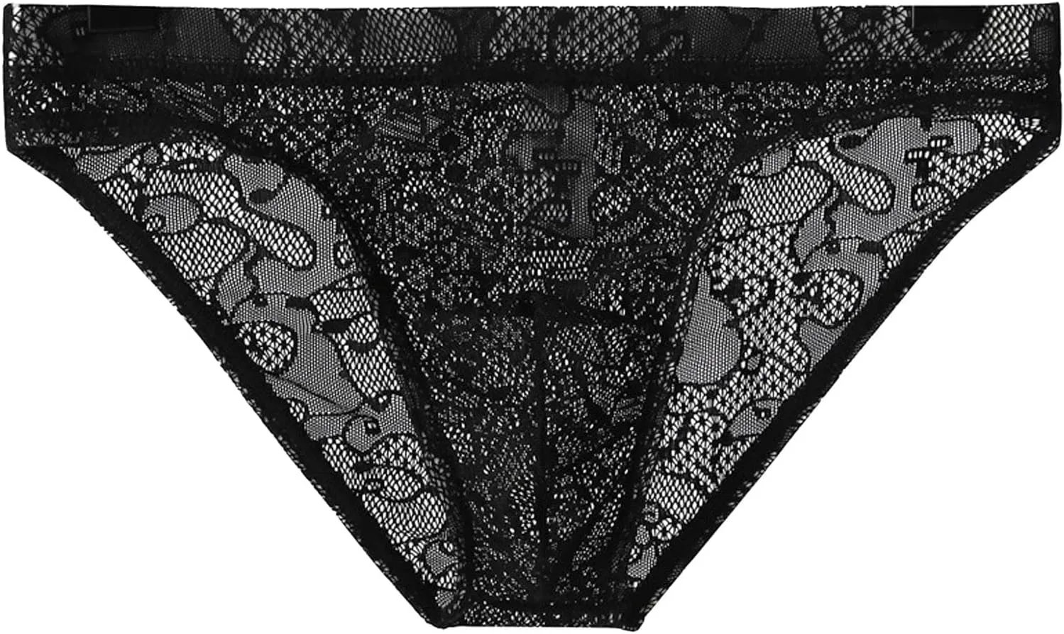 Mens Lace Panties Sexy Underwear Boxer Briefs Pouch Underwear Lingerie for Men Bikini Briefs Panties Black