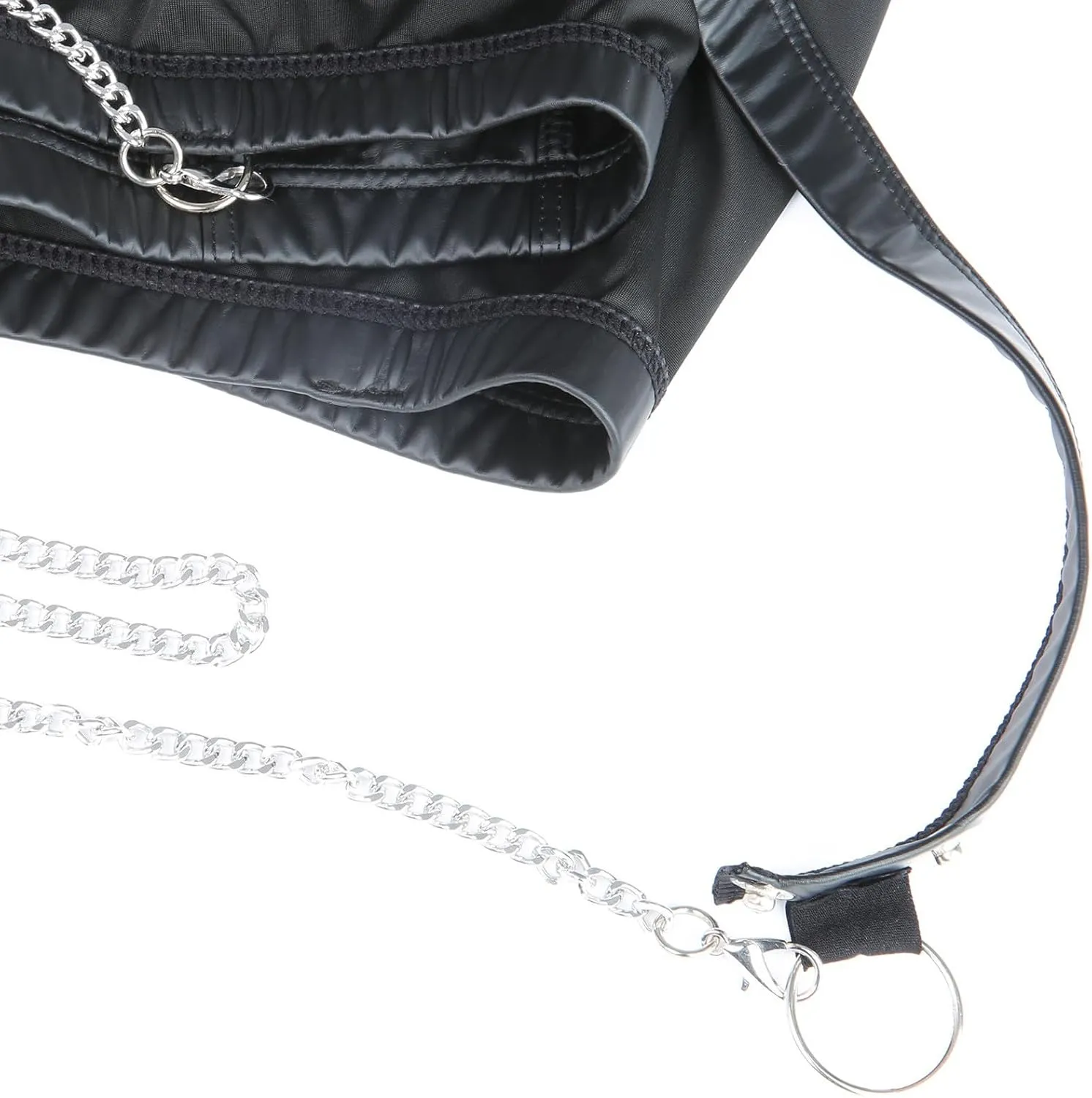 Mens Leather Boxer Briefs with Chain Choker, Sexy Pouch Trunks Underwear Clubwear Hot Pants
