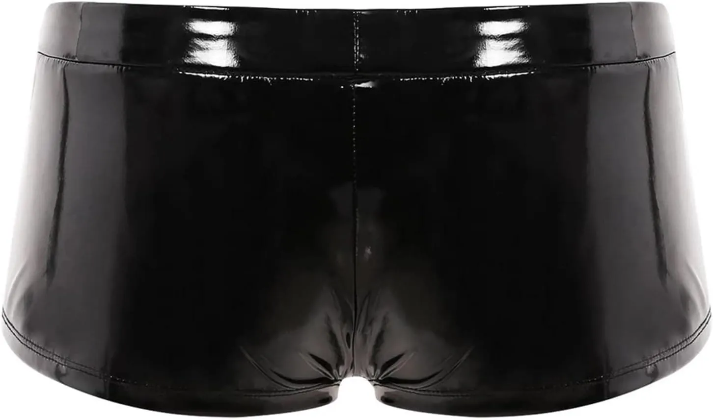 Mens Low Rise Boxer Briefs Patent Leather Underpants With Open Crotch Elastic Thong Sexy Underwear Briefs Jockstraps