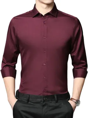 Men's Non-Iron Solid Color Cotton Long Sleeve Shirt Slim Fit Business Blouse