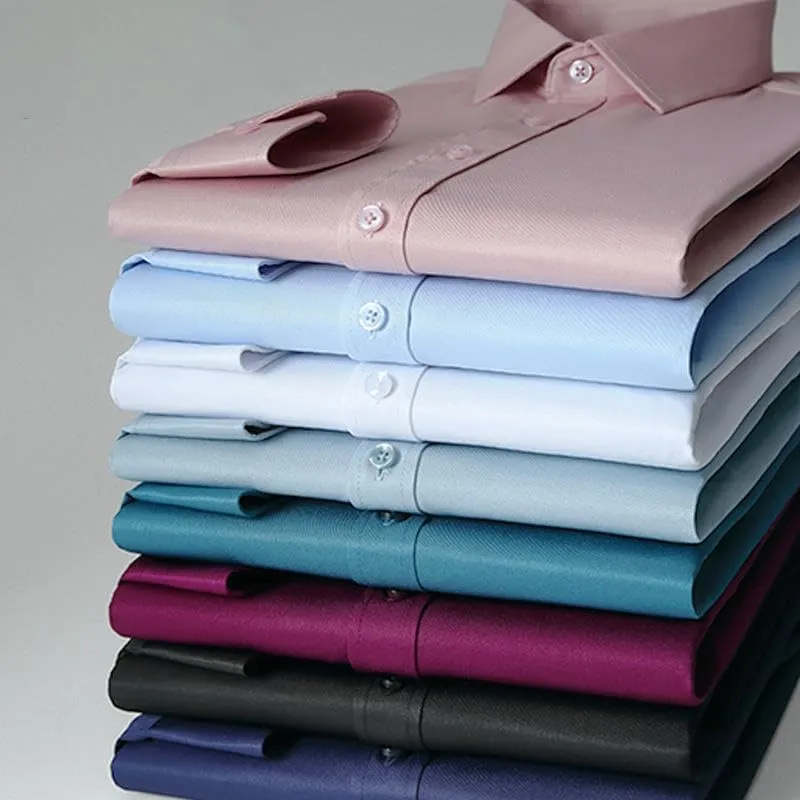 Men's Non-Iron Solid Color Cotton Long Sleeve Shirt Slim Fit Business Blouse