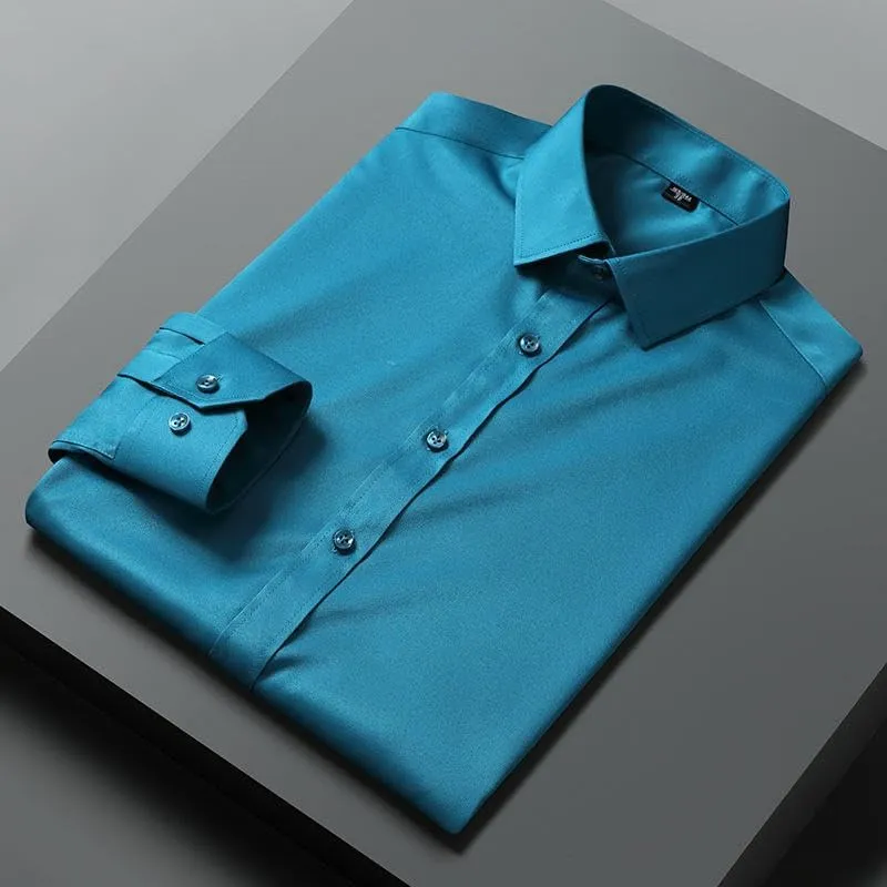Men's Non-Iron Solid Color Cotton Long Sleeve Shirt Slim Fit Business Blouse