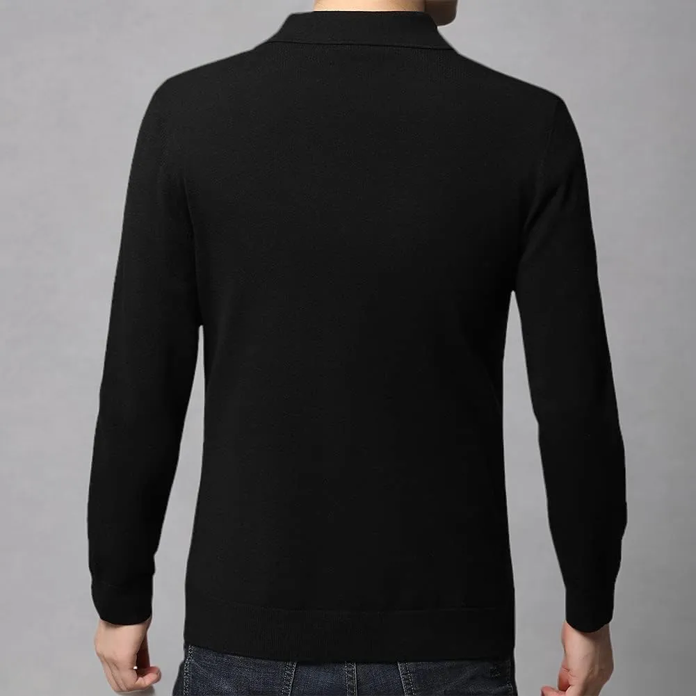 Mens Notched Lapel Cotton Cardigan Sweater Two Button Closure Knitwear