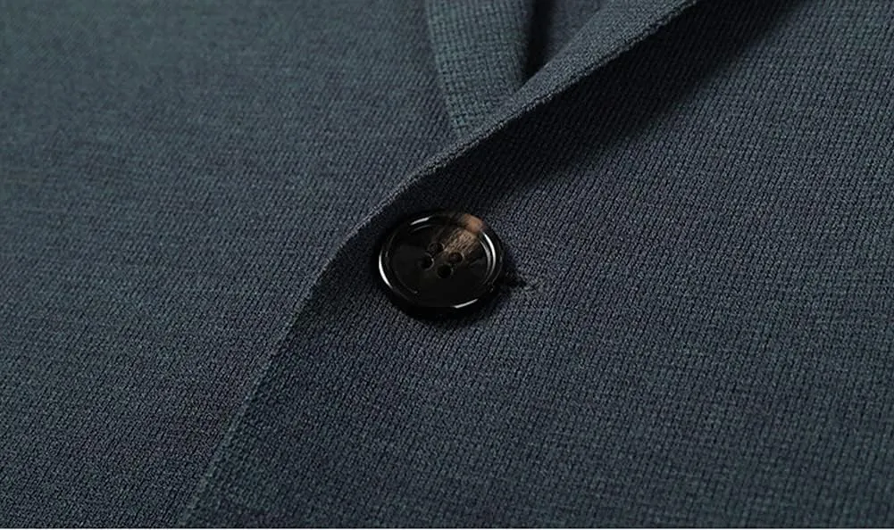 Mens Notched Lapel Cotton Cardigan Sweater Two Button Closure Knitwear
