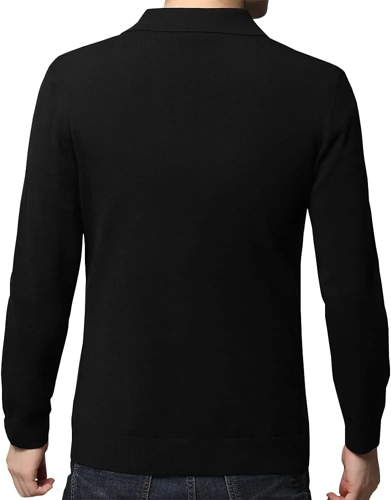 Mens Notched Lapel Cotton Cardigan Sweater Two Button Closure Knitwear