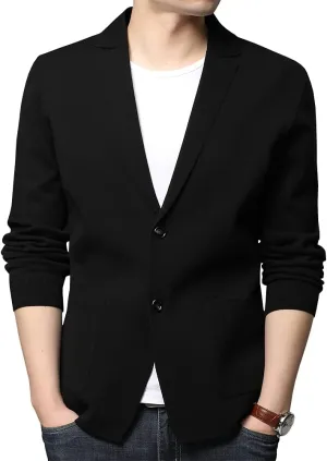 Mens Notched Lapel Cotton Cardigan Sweater Two Button Closure Knitwear