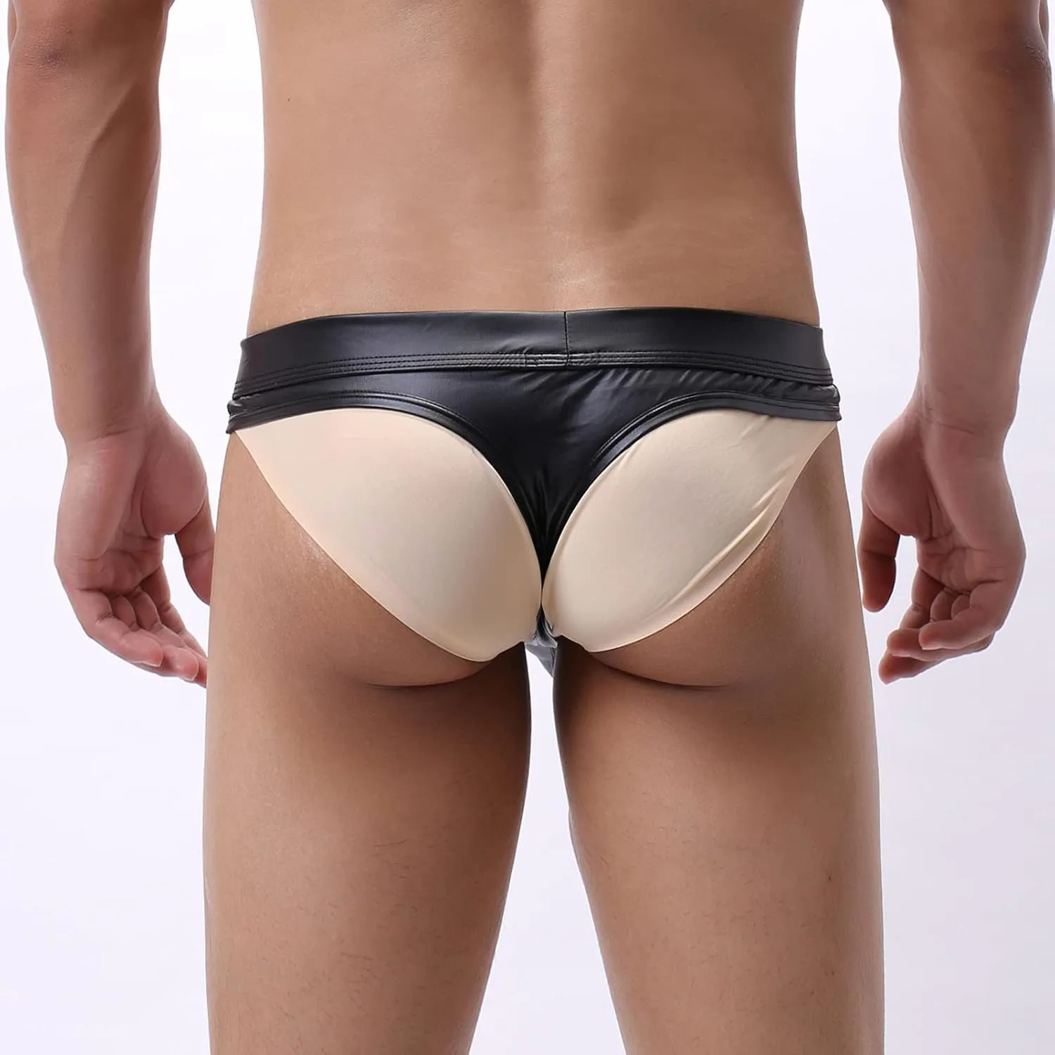Mens Patent Leather Elephant Nose Thongs Underwear Sexy Naughty Sissy Lingerie Gay Briefs Crossdresser Panties