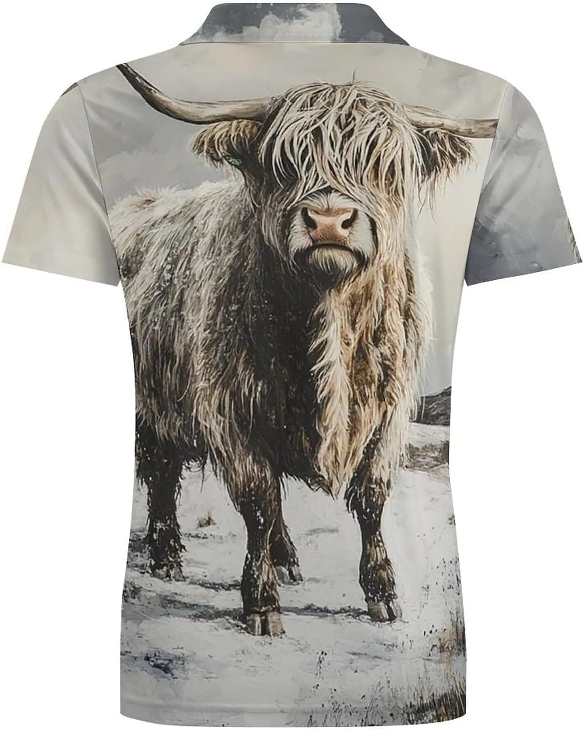 Men's Portrait of Highland Cow Polo Shirts Short Sleeve Cool Golf Shirt Quick-Dry Activewear Polos