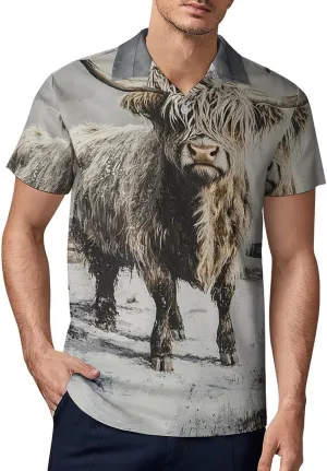 Men's Portrait of Highland Cow Polo Shirts Short Sleeve Cool Golf Shirt Quick-Dry Activewear Polos