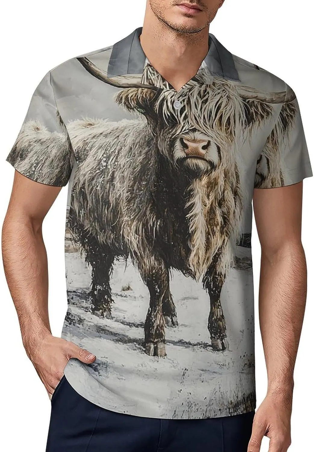 Men's Portrait of Highland Cow Polo Shirts Short Sleeve Cool Golf Shirt Quick-Dry Activewear Polos