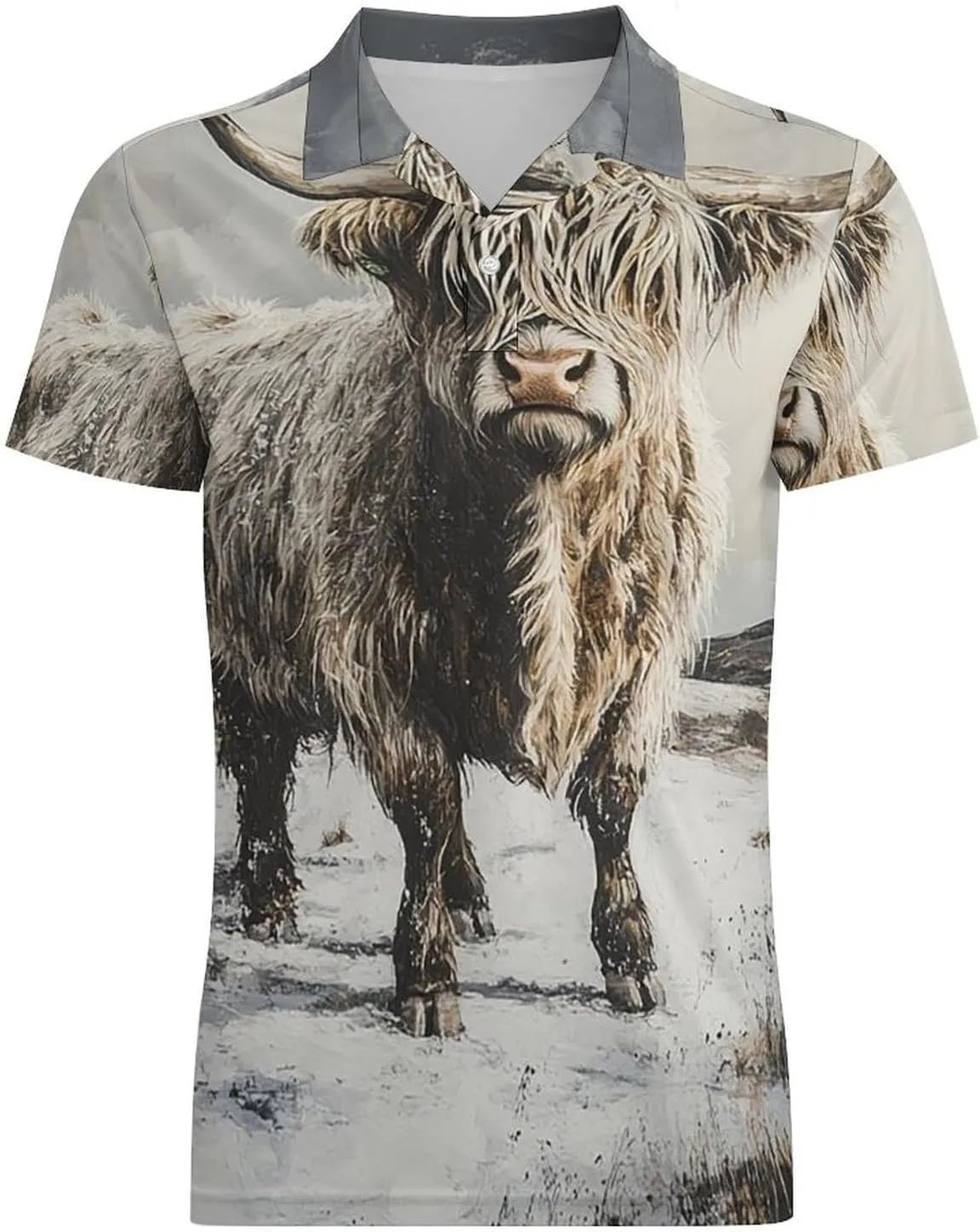 Men's Portrait of Highland Cow Polo Shirts Short Sleeve Cool Golf Shirt Quick-Dry Activewear Polos