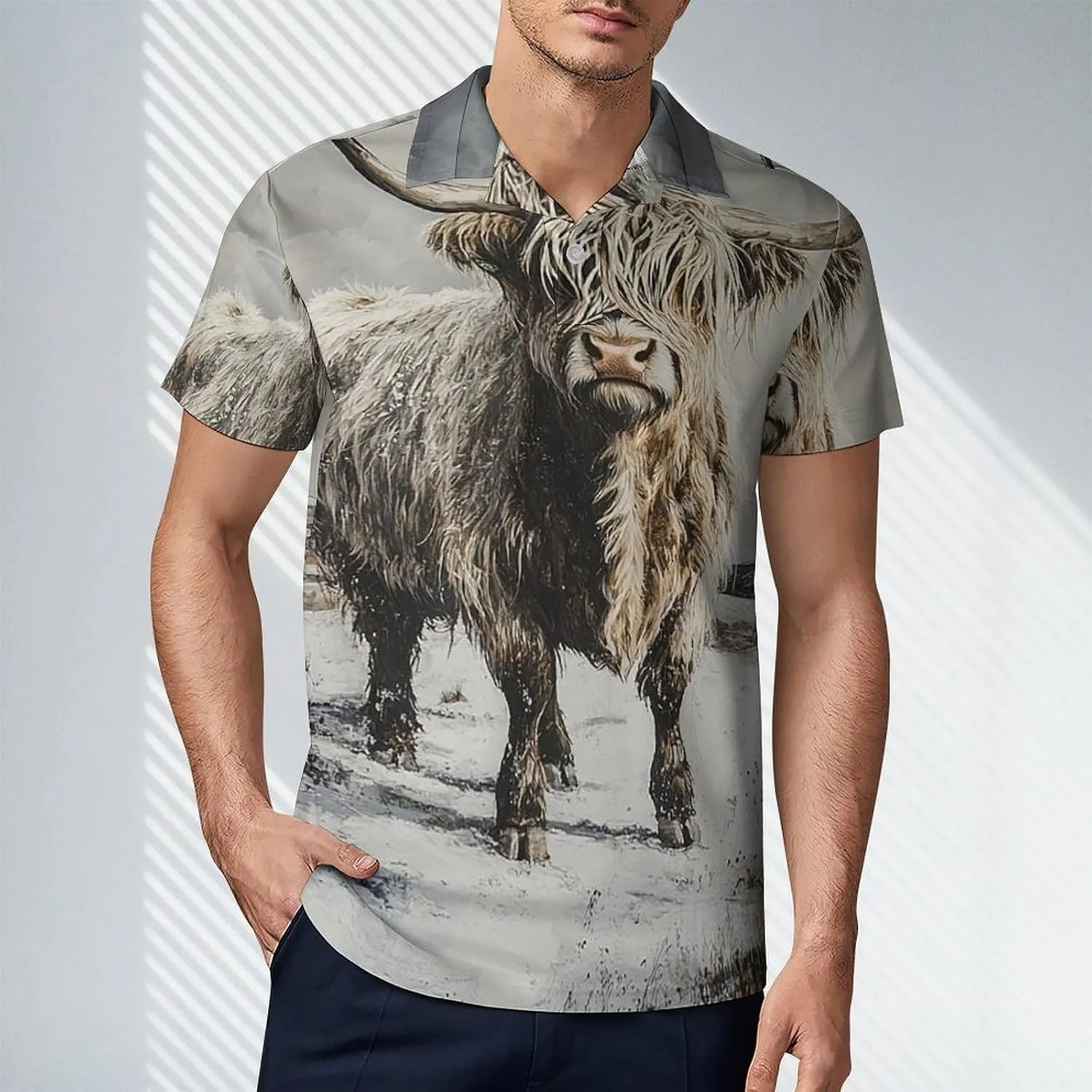 Men's Portrait of Highland Cow Polo Shirts Short Sleeve Cool Golf Shirt Quick-Dry Activewear Polos