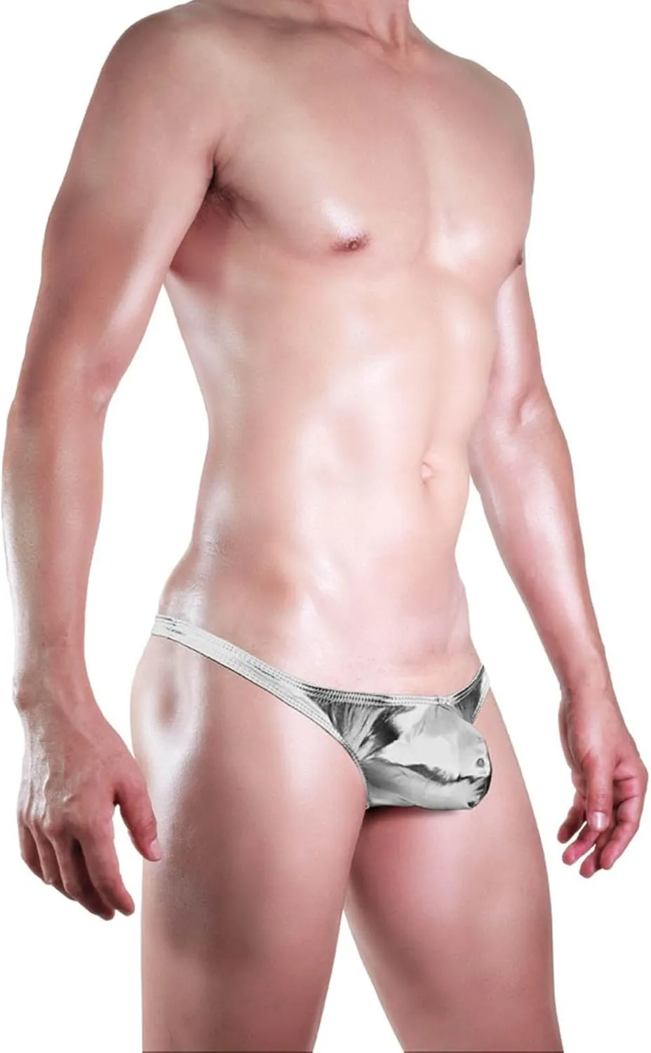 Men's PU Leather Thong Faux Leather Bikini Underwear Shiny G String Thongs Sexy Jockstrap Pouch Underwear