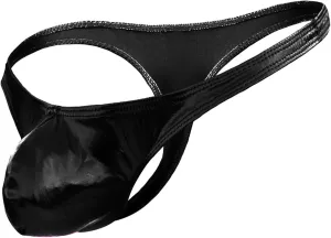 Men's PU Leather Thong Faux Leather Bikini Underwear Shiny G String Thongs Sexy Jockstrap Pouch Underwear