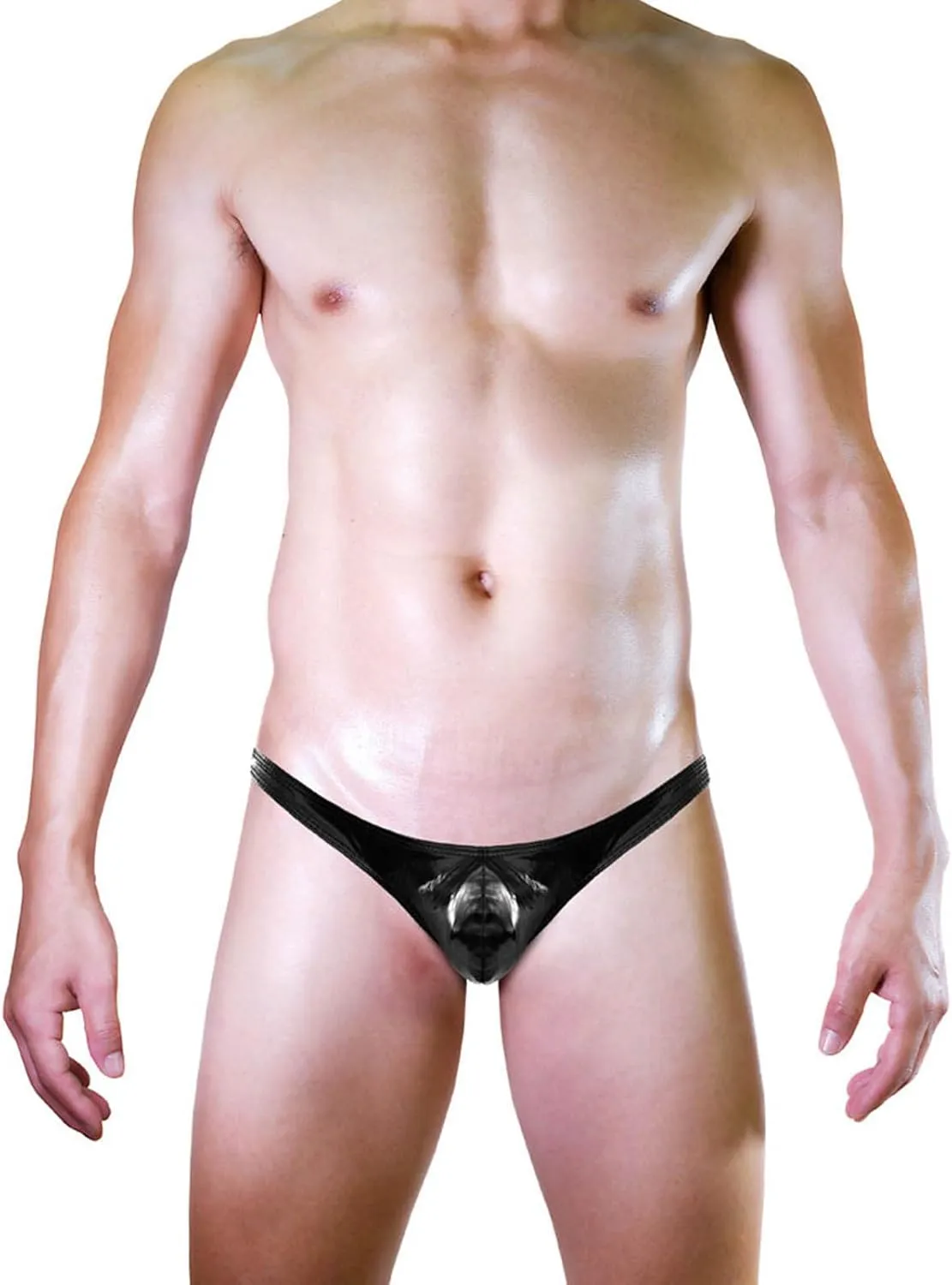 Men's PU Leather Thong Faux Leather Bikini Underwear Shiny G String Thongs Sexy Jockstrap Pouch Underwear