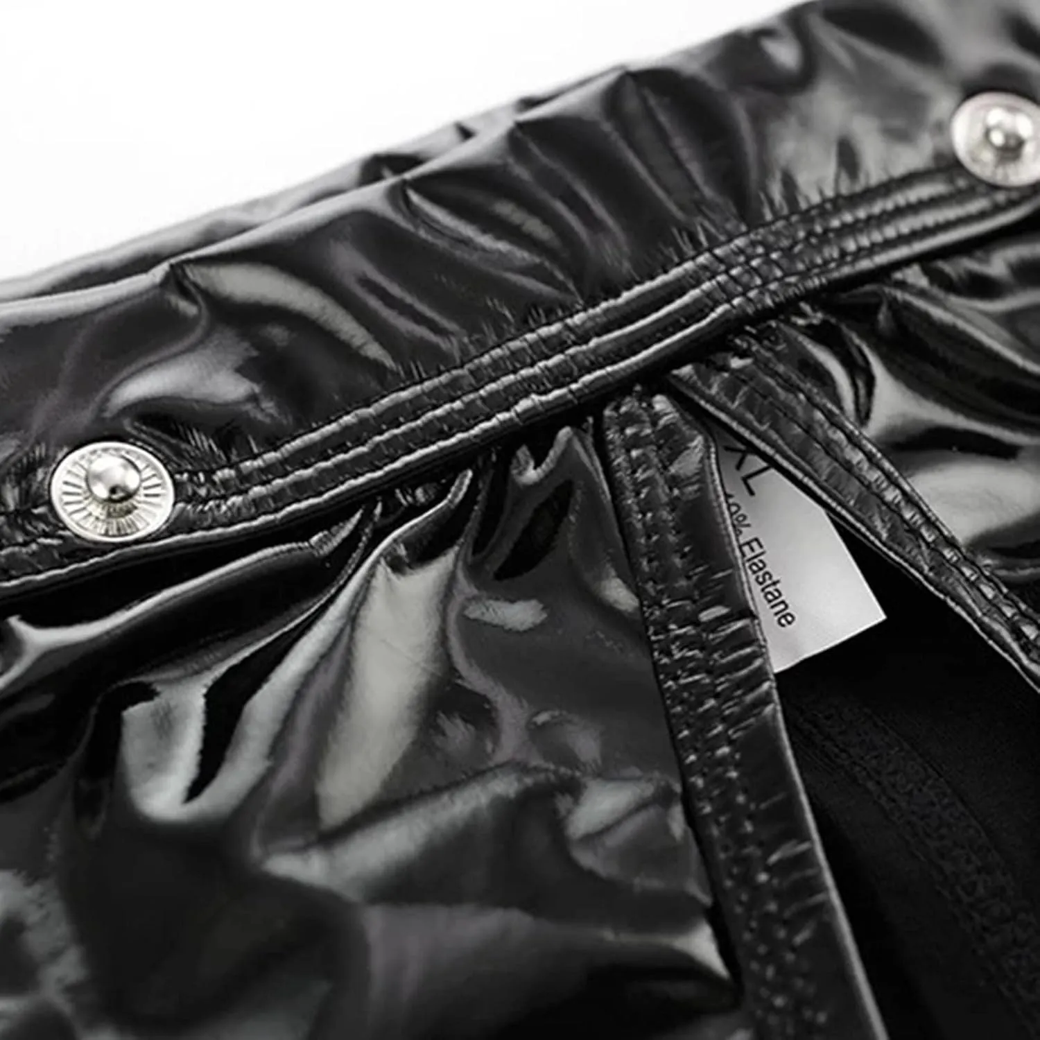 Men's See Through Boxer Briefs Sexy Faux Leather Shorts Pants Erotic Club Party Wear Button Removable Pouch