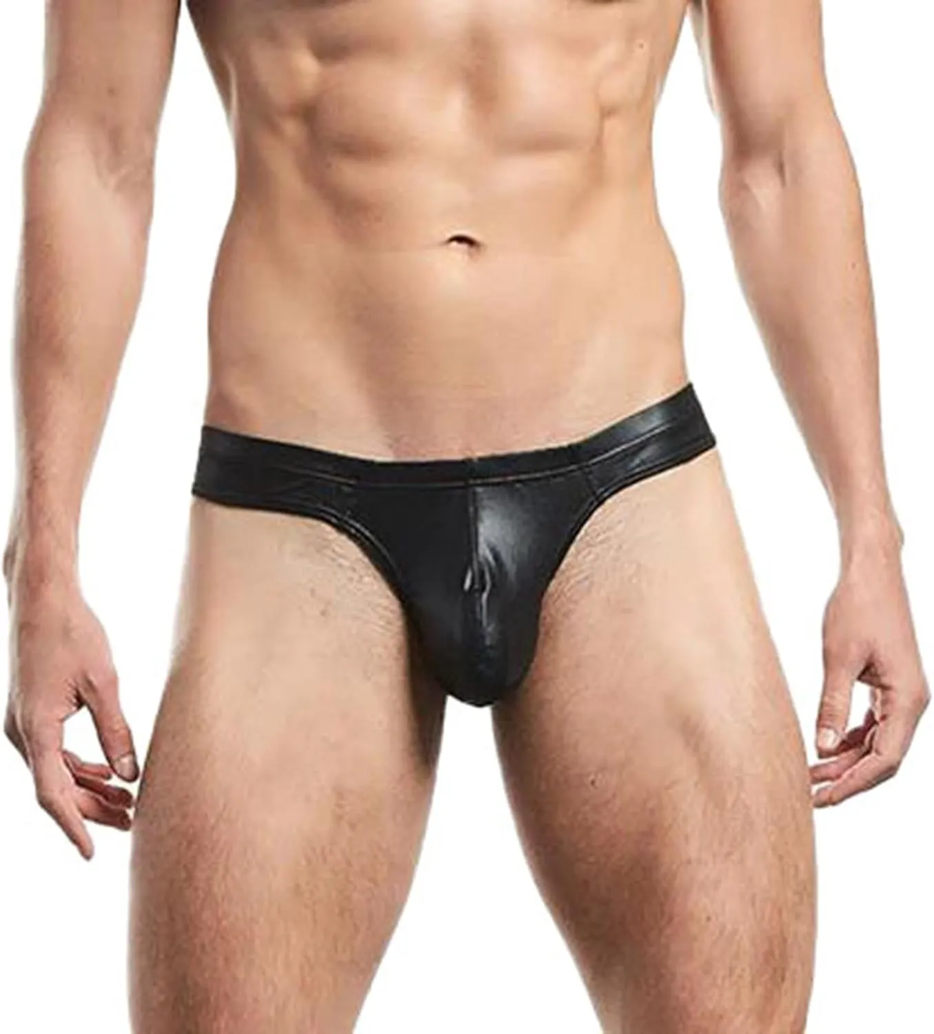 Mens Sexy Exotic G-Strings Thongs Elastic Pu Leather Lingerie Jockstraps Hip Lift Low Rise Y-Back Underwear Panties