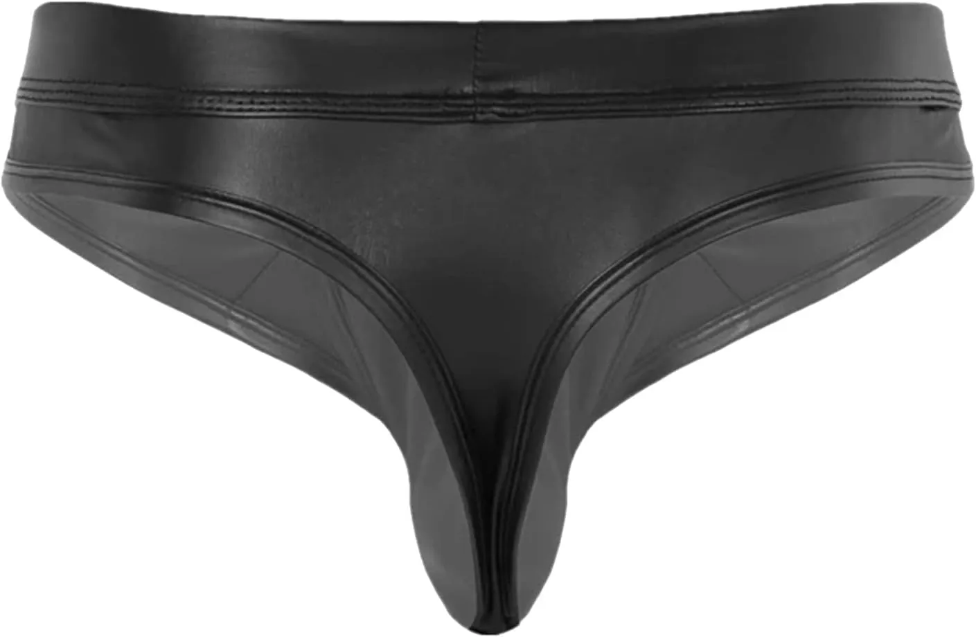 Men's Sexy Faux Leather T-Back Thongs G-String Low Waist Soft Erotic Underwear Removable Pouch Funny Lingerie Trunks