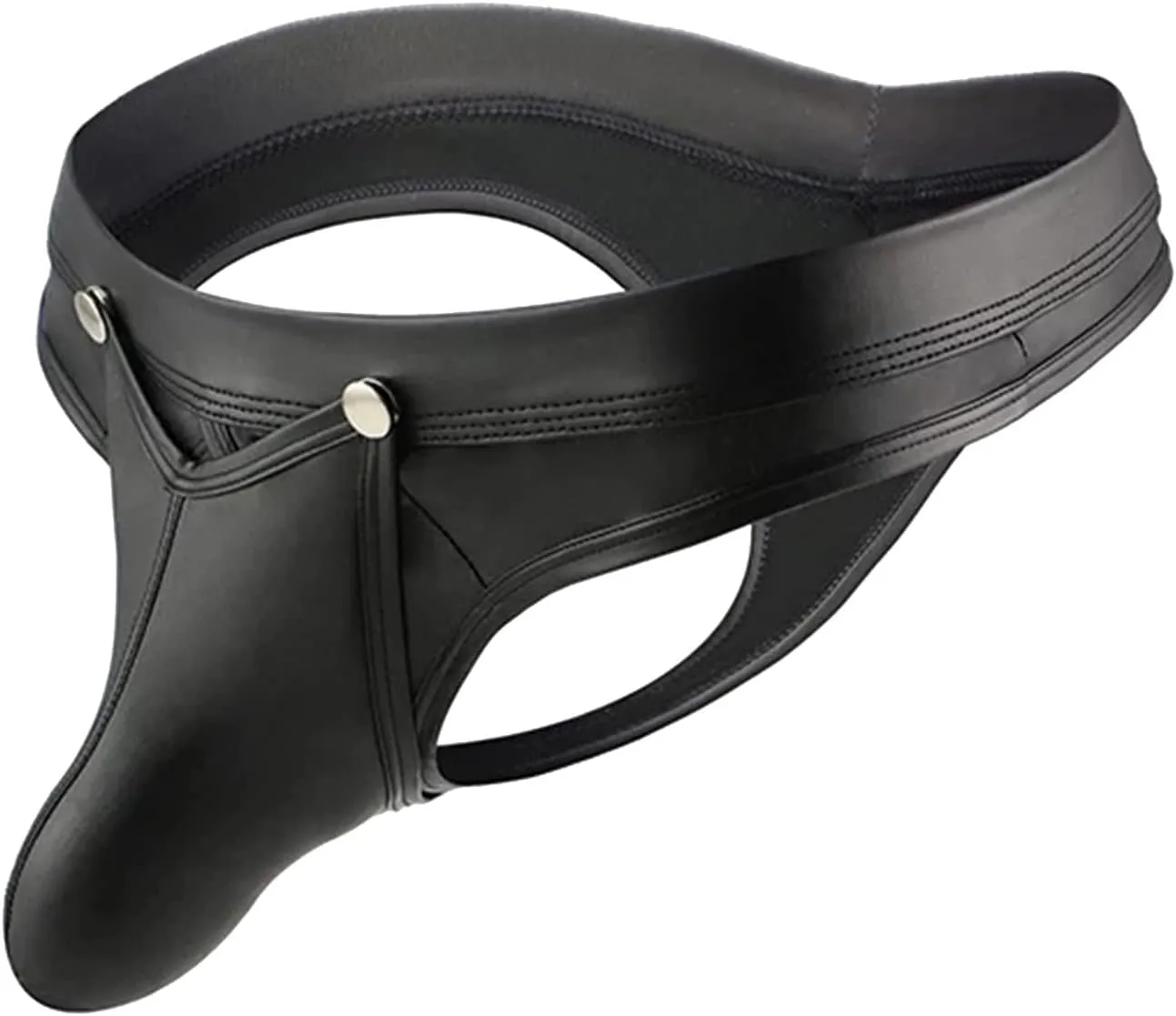 Men's Sexy Faux Leather T-Back Thongs G-String Low Waist Soft Erotic Underwear Removable Pouch Funny Lingerie Trunks