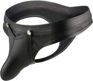 Men's Sexy Faux Leather T-Back Thongs G-String Low Waist Soft Erotic Underwear Removable Pouch Funny Lingerie Trunks