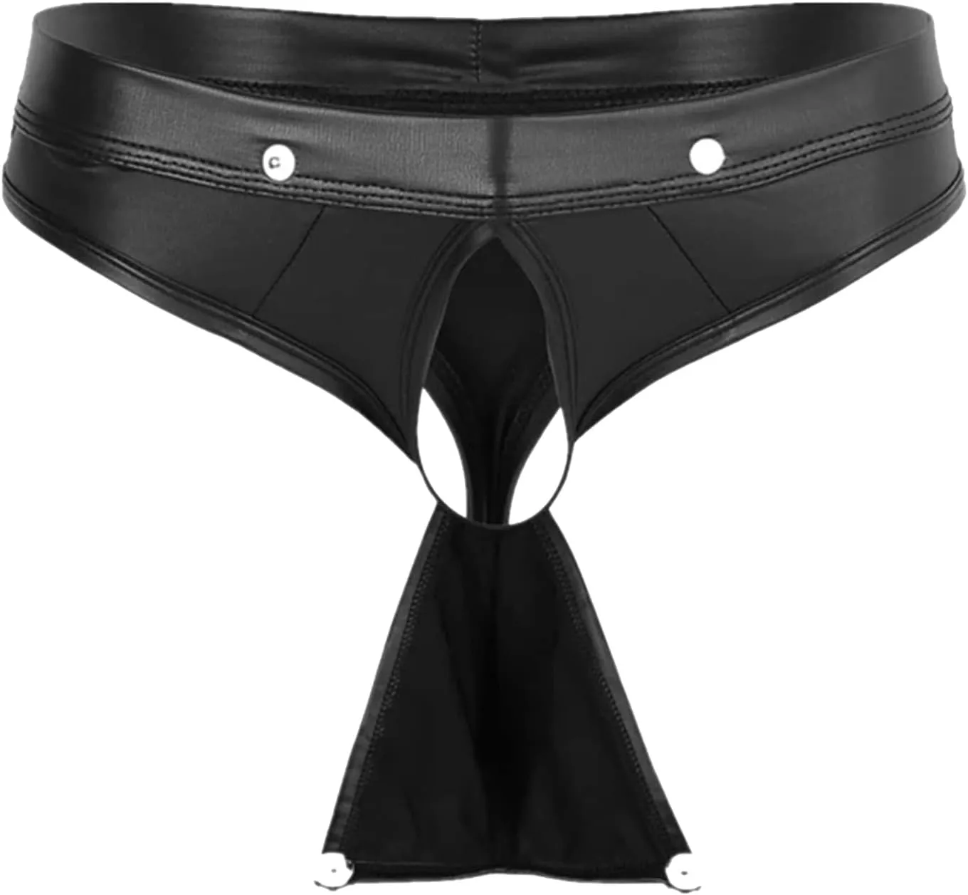 Men's Sexy Faux Leather T-Back Thongs G-String Low Waist Soft Erotic Underwear Removable Pouch Funny Lingerie Trunks
