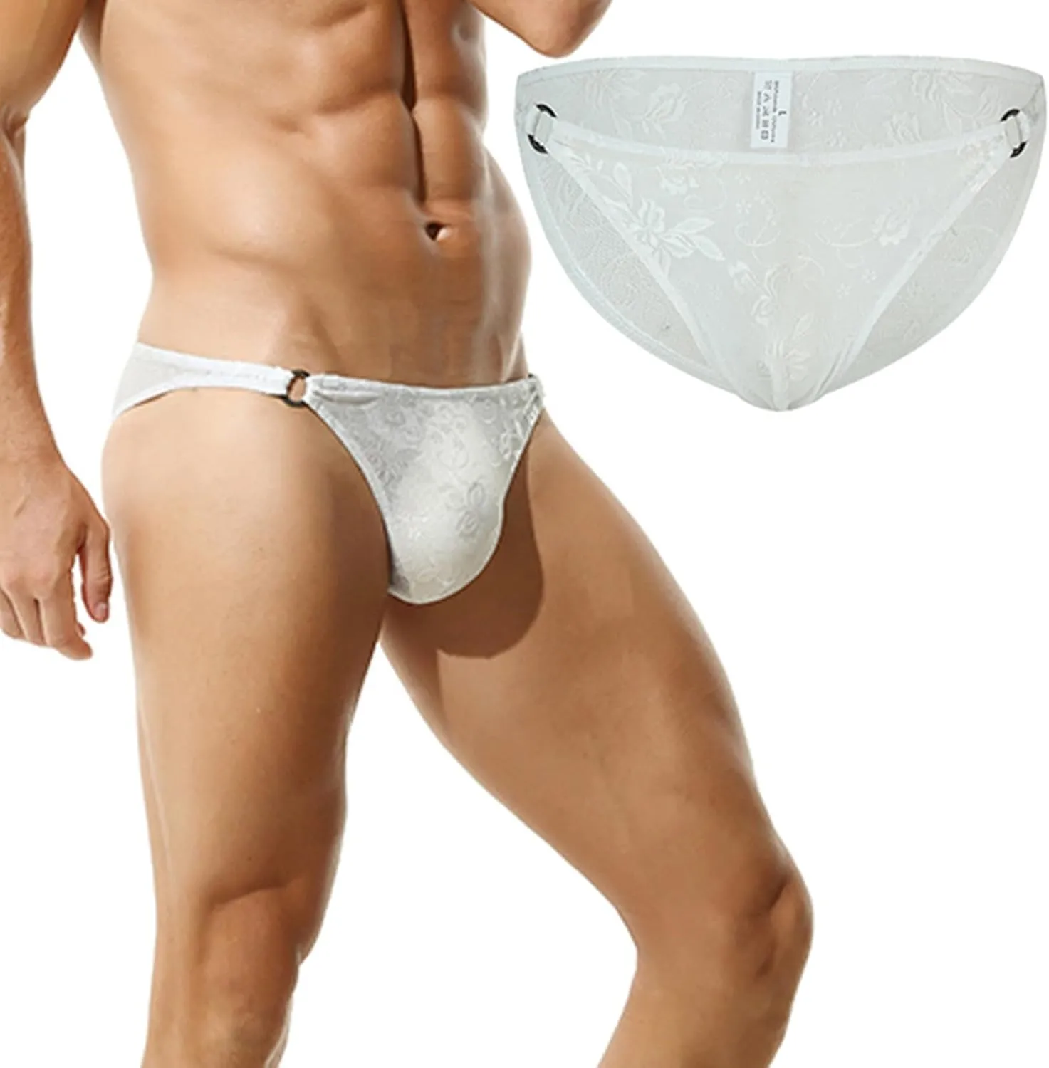 Men's Sexy Fishnet Underwear Low Rise See Through Breathable Erotic Lace Briefs Underpants