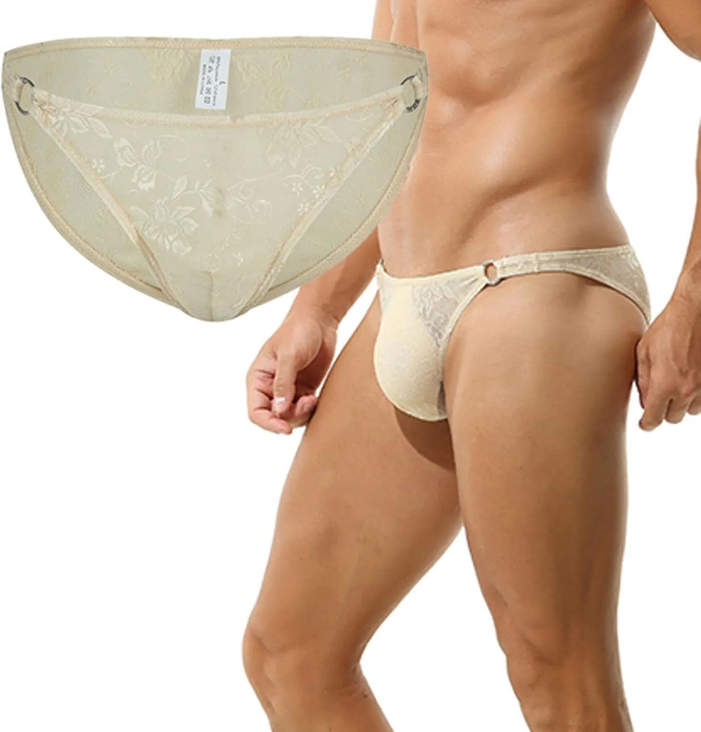 Men's Sexy Fishnet Underwear Low Rise See Through Breathable Erotic Lace Briefs Underpants