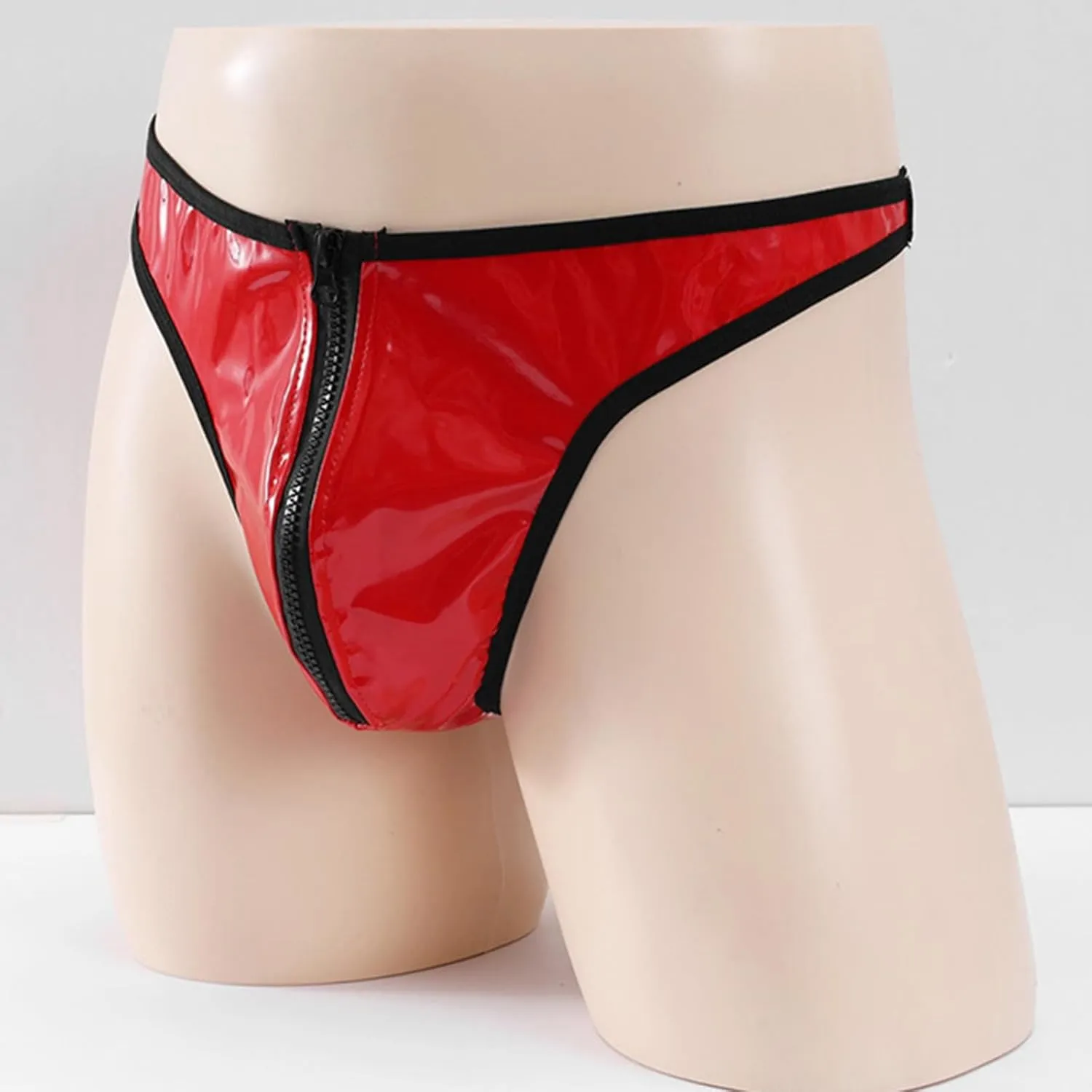 Men's Sexy G-Strings Thongs Lingerie Gay Pu Leather Jockstraps With Zipper Elastic Bulge Enhancement Bikini Briefs