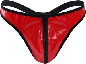 Men's Sexy G-Strings Thongs Lingerie Gay Pu Leather Jockstraps With Zipper Elastic Bulge Enhancement Bikini Briefs