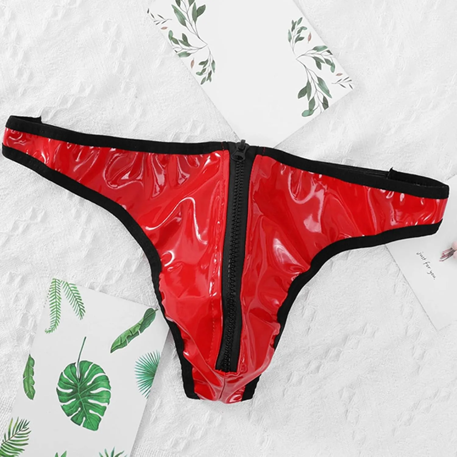 Men's Sexy G-Strings Thongs Lingerie Gay Pu Leather Jockstraps With Zipper Elastic Bulge Enhancement Bikini Briefs