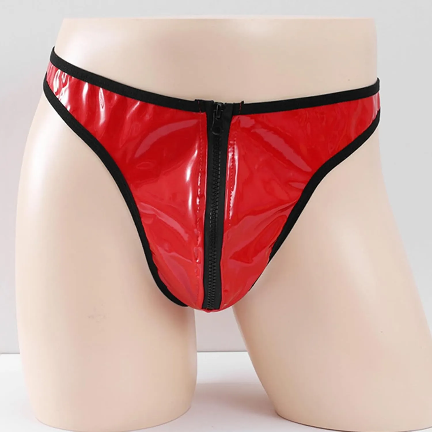 Men's Sexy G-Strings Thongs Lingerie Gay Pu Leather Jockstraps With Zipper Elastic Bulge Enhancement Bikini Briefs