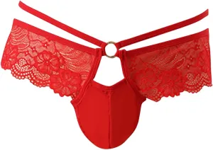 Mens Sexy Lace Lingerie Sissy Underwear Pouch G-String Pouch G-String Bikini Panties Fashion Ring Naughty Gay Briefs