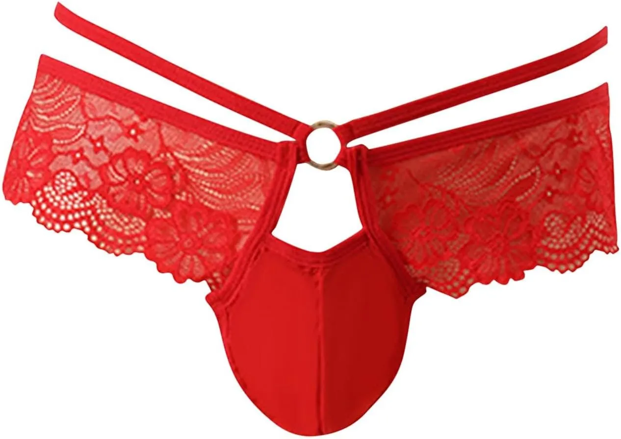 Mens Sexy Lace Lingerie Sissy Underwear Pouch G-String Pouch G-String Bikini Panties Fashion Ring Naughty Gay Briefs